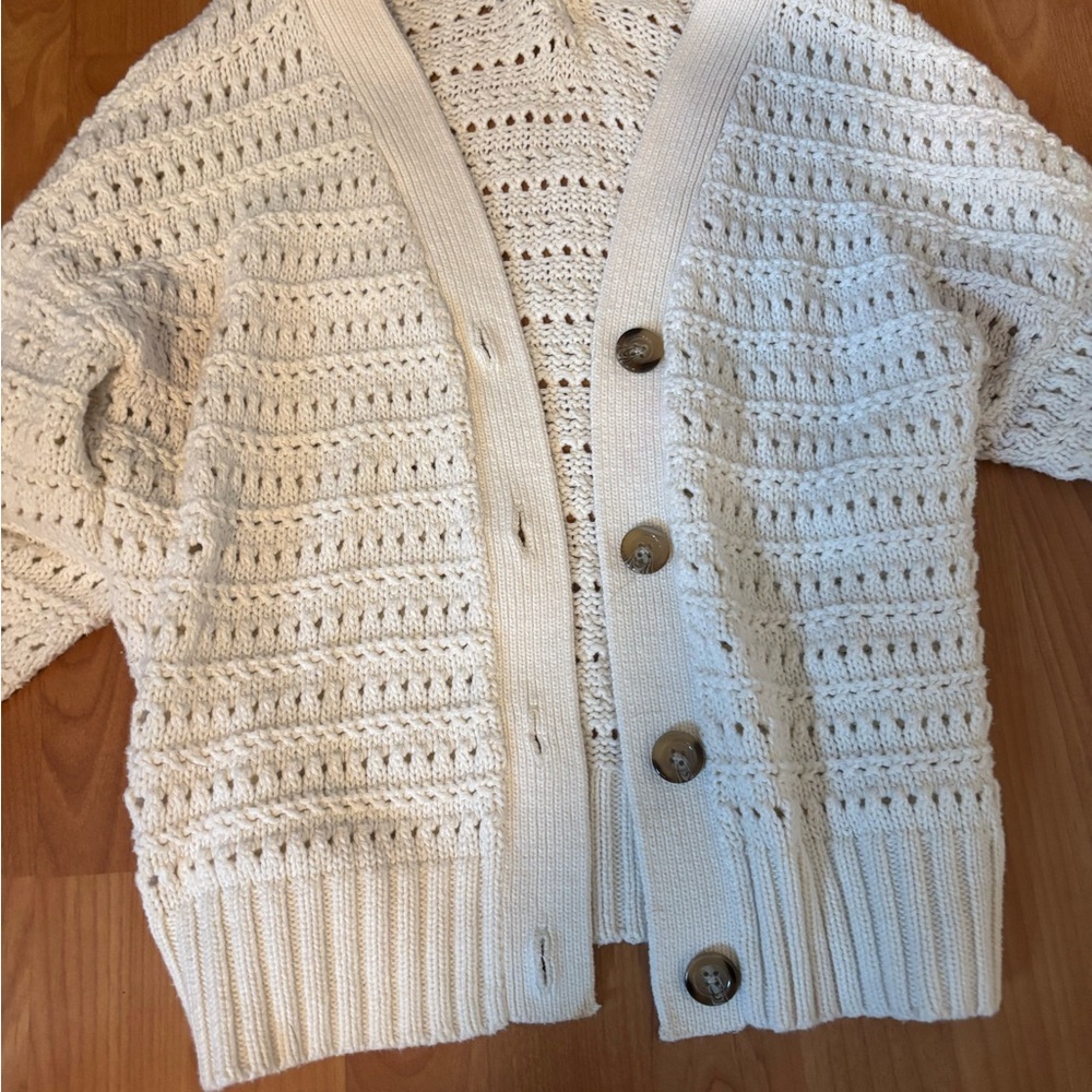 Sonoma Cream Openwork Crochet Button Front Cardigan
